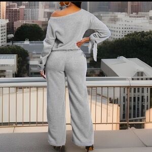 Elegant Lace-up Cuffs Sleeves Thick Soft Drop Shoulder Sweatshirt & Sweatpants